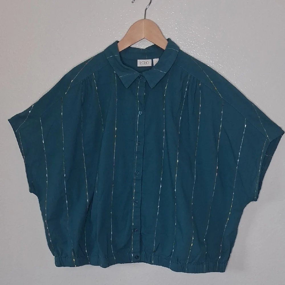 LOGO Lori Goldstein Womens Embroidery Boho Blouse Button-Front 1X